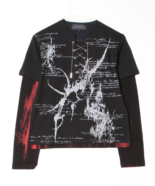 RUDOL（ルドル）の「『RUDOL/ルドル』チェーンレースアップトライバルフェイクレイヤードTシャツ（Tシャツ/カットソー・メンズ・ブラック×レッド/ブラック×ブラック・XL/L/M）」の7枚目の写真