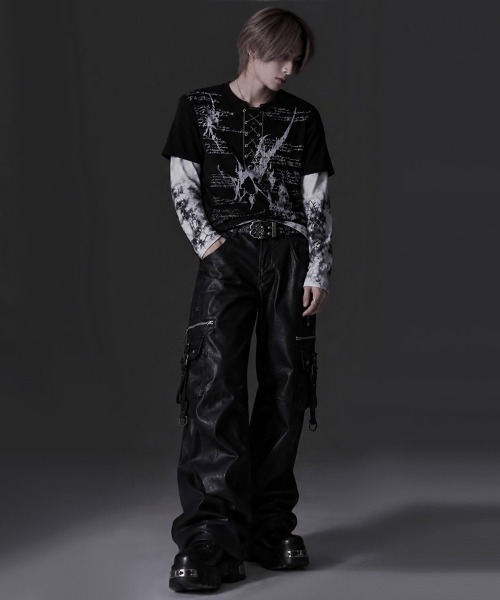 RUDOL（ルドル）の「『RUDOL/ルドル』チェーンレースアップトライバルフェイクレイヤードTシャツ（Tシャツ/カットソー・メンズ・ブラック×レッド/ブラック×ブラック・XL/L/M）」の10枚目の写真