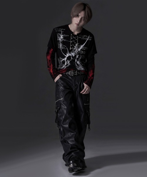 RUDOL（ルドル）の「『RUDOL/ルドル』チェーンレースアップトライバルフェイクレイヤードTシャツ（Tシャツ/カットソー・メンズ・ブラック×レッド/ブラック×ブラック・XL/L/M）」の14枚目の写真