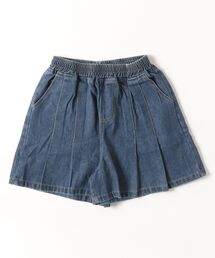 プリーツデニムショートパンツ