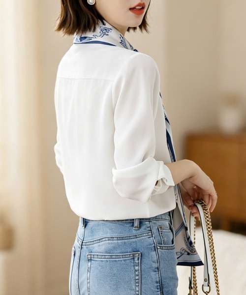 ReRe(リリ)の「スカーフ風タイ付き長袖ブラウス(シャツ/ブラウス・レディース・ホワイト・MEDIUM/X-LARGE/LARGE)」の8枚目の写真
