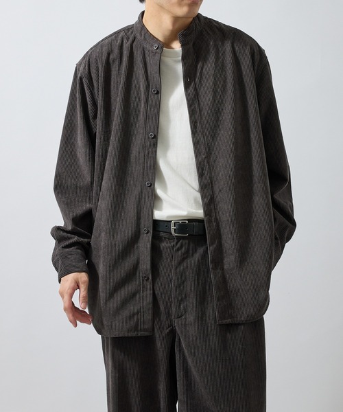 ADAM ET ROPE'(アダムエロペ)の「コールサイドポケットスタンドシャツ/セットアップ対応(シャツ/ブラウス・メンズ・ダークブラウン/チャコールグレー/オフホワイト・LL/L/M/S)」の3枚目の写真