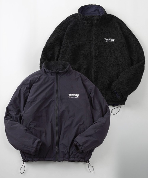 THRASHER(スラッシャー)の「【70】【THRASHER/スラッシャー】リバーシブル ナイロン スタンドジャケット/ボアブルゾン/オーバーサイズ/ロゴ刺繍/UVカット/撥水/ユニセックス/レディース/メンズ(ブルゾン・メンズ・ライトグレー/ブラック/ネイビー/カーキ/ワイン・M/L/XL)」の4枚目の写真