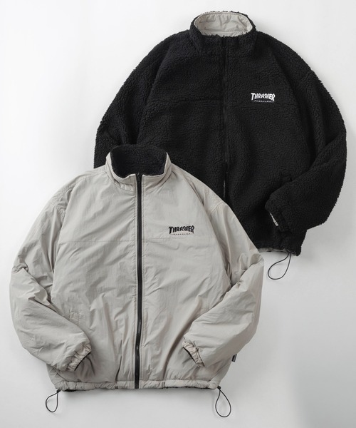 THRASHER(スラッシャー)の「【70】【THRASHER/スラッシャー】リバーシブル ナイロン スタンドジャケット/ボアブルゾン/オーバーサイズ/ロゴ刺繍/UVカット/撥水/ユニセックス/レディース/メンズ(ブルゾン・メンズ・ライトグレー/ブラック/ネイビー/カーキ/ワイン・M/L/XL)」の1枚目の写真