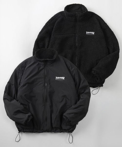 THRASHER(スラッシャー)の「【70】【THRASHER/スラッシャー】リバーシブル ナイロン スタンドジャケット/ボアブルゾン/オーバーサイズ/ロゴ刺繍/UVカット/撥水/ユニセックス/レディース/メンズ(ブルゾン・メンズ・ライトグレー/ブラック/ネイビー/カーキ/ワイン・M/L/XL)」の2枚目の写真