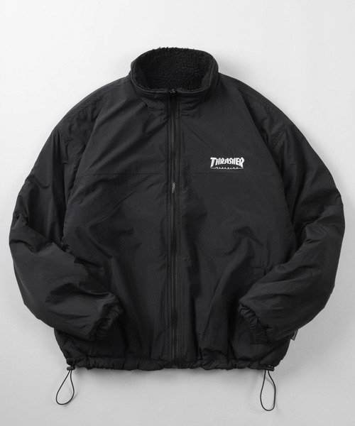 THRASHER(スラッシャー)の「【70】【THRASHER/スラッシャー】リバーシブル ナイロン スタンドジャケット/ボアブルゾン/オーバーサイズ/ロゴ刺繍/UVカット/撥水/ユニセックス/レディース/メンズ(ブルゾン・メンズ・ライトグレー/ブラック/ネイビー/カーキ/ワイン・M/L/XL)」の6枚目の写真