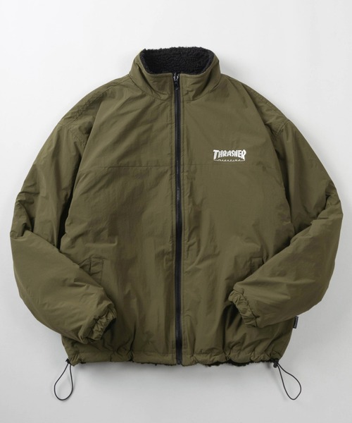 THRASHER(スラッシャー)の「【70】【THRASHER/スラッシャー】リバーシブル ナイロン スタンドジャケット/ボアブルゾン/オーバーサイズ/ロゴ刺繍/UVカット/撥水/ユニセックス/レディース/メンズ(ブルゾン・メンズ・ライトグレー/ブラック/ネイビー/カーキ/ワイン・M/L/XL)」の8枚目の写真