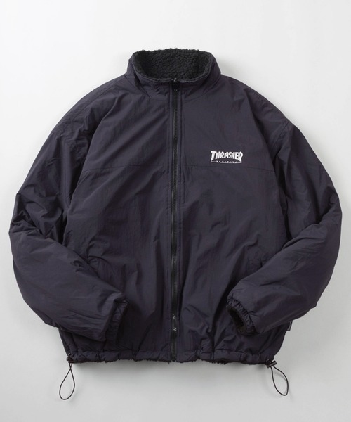 THRASHER(スラッシャー)の「【70】【THRASHER/スラッシャー】リバーシブル ナイロン スタンドジャケット/ボアブルゾン/オーバーサイズ/ロゴ刺繍/UVカット/撥水/ユニセックス/レディース/メンズ(ブルゾン・メンズ・ライトグレー/ブラック/ネイビー/カーキ/ワイン・M/L/XL)」の9枚目の写真
