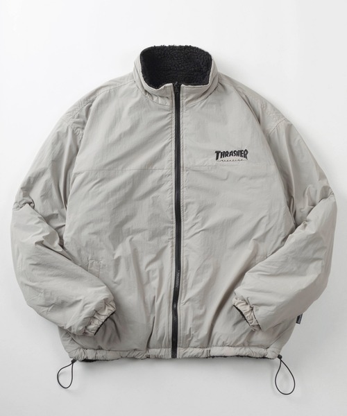 THRASHER(スラッシャー)の「【70】【THRASHER/スラッシャー】リバーシブル ナイロン スタンドジャケット/ボアブルゾン/オーバーサイズ/ロゴ刺繍/UVカット/撥水/ユニセックス/レディース/メンズ(ブルゾン・メンズ・ライトグレー/ブラック/ネイビー/カーキ/ワイン・M/L/XL)」の10枚目の写真