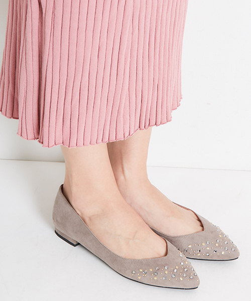 ORiental TRaffic(オリエンタルトラフィック)の「秋冬★ビジューフラットパンプス★6337(パンプス・レディース・ピンク/グレー/ブラック・36/37/39/40/42/38/41/35/34)」の2枚目の写真