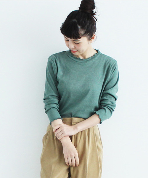 bulle de savon（ビュルデサボン）の「＊30/-テレコ　ハイネック プルオーバー（Tシャツ/カットソー・レディース・グレー/ブラック/グリーン/キナリ/ライトグレー/その他/ホワイト・FREE）」の6枚目の写真