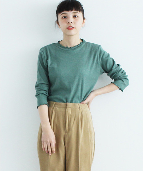 bulle de savon（ビュルデサボン）の「＊30/-テレコ　ハイネック プルオーバー（Tシャツ/カットソー・レディース・グレー/ブラック/グリーン/キナリ/ライトグレー/その他/ホワイト・FREE）」の17枚目の写真