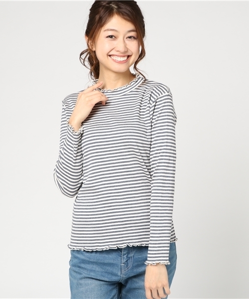 bulle de savon（ビュルデサボン）の「＊30/-テレコ　ハイネック プルオーバー（Tシャツ/カットソー・レディース・グレー/ブラック/グリーン/キナリ/ライトグレー/その他/ホワイト・FREE）」の7枚目の写真
