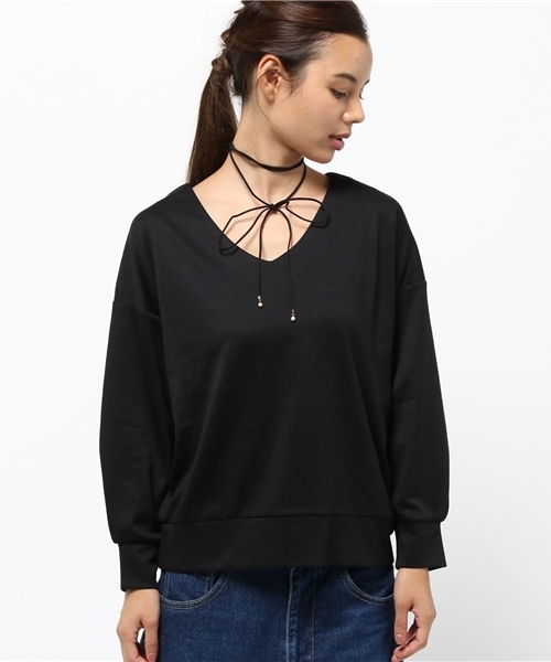 RAY CASSIN（レイカズン）の「Ｖネックポンチ　プルオーバーチョーカーセット（Tシャツ/カットソー・レディース・ブラウン/ブラック/グレイッシュベージュ/ピンク・FREE）」の10枚目の写真