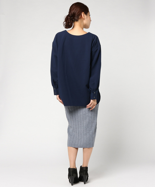 Emma Taylor（エマテイラー）の「バックロングトップス×リブニットスカート セットアップ（セットアップ・レディース・ネイビー/オフホワイト/ダークオレンジ・38/36）」の8枚目の写真