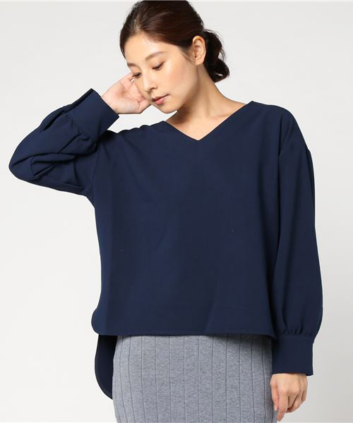 Emma Taylor（エマテイラー）の「バックロングトップス×リブニットスカート セットアップ（セットアップ・レディース・ネイビー/オフホワイト/ダークオレンジ・38/36）」の9枚目の写真