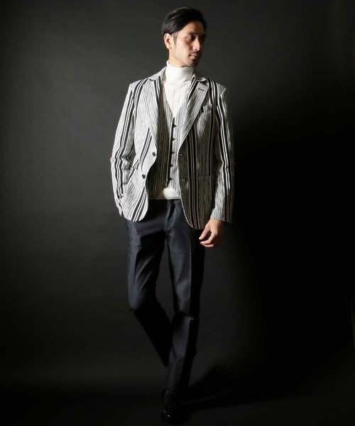 MICHEL KLEIN HOMME   （ミッシェルクランオム）の「スラブインレイストライプジャケット（テーラードジャケット・メンズ・ブラック・SMALL/MEDIUM/LARGE/X-LARGE）」の4枚目の写真
