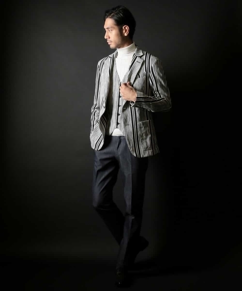 MICHEL KLEIN HOMME   （ミッシェルクランオム）の「スラブインレイストライプジャケット（テーラードジャケット・メンズ・ブラック・SMALL/MEDIUM/LARGE/X-LARGE）」の3枚目の写真