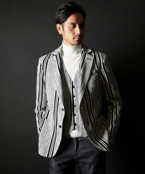 MICHEL KLEIN HOMME   （ミッシェルクランオム）の「スラブインレイストライプジャケット（テーラードジャケット・メンズ・ブラック・SMALL/MEDIUM/LARGE/X-LARGE）」の2枚目の写真