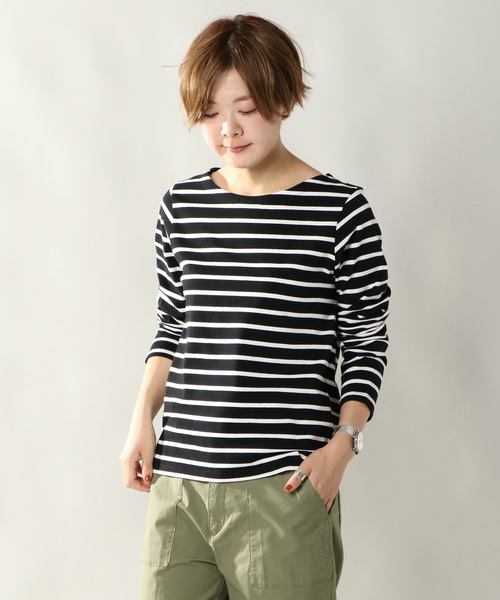 notch.（ノッチ）の「ボーダーボートネックロンＴ（Tシャツ/カットソー・レディース・ブラック/イエロー/ネイビー/ピンク・M）」の2枚目の写真