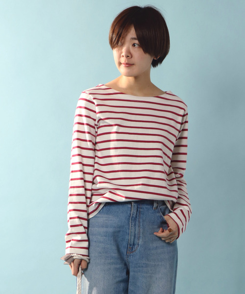 notch.（ノッチ）の「ボーダーボートネックロンＴ（Tシャツ/カットソー・レディース・ブラック/イエロー/ネイビー/ピンク・M）」の13枚目の写真