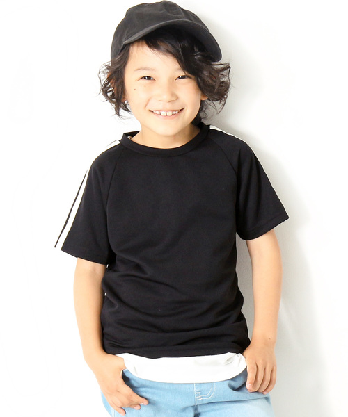 devirock（デビロック）の「袖ライン入り半袖Tシャツ 吸汗速乾 スポーツミックス（Tシャツ/カットソー・キッズ・ブラック/ブルー/レッド/ネイビー/イエロー・100cm/110cm/120cm/140cm/160cm/150cm/130cm）」の2枚目の写真