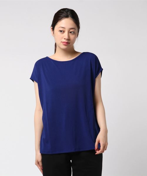 AMERICAN HOLIC(アメリカンホリック)の「・半袖シャーリング使いチュニック(Tシャツ/カットソー・レディース・ブラック/オフホワイト/カーキ/ブルー・FREE)」の4枚目の写真