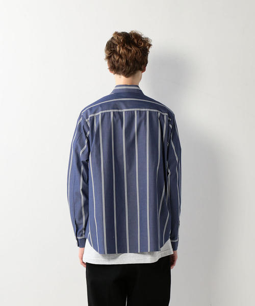 Steven Alan（スティーブンアラン）の「＜Steven Alan＞STRIPE PULLOVER REGULAR COLLAR SHIRT-BOLD/シャツ（シャツ/ブラウス・メンズ・ベージュ/ネイビー・LARGE/X-LARGE/MEDIUM/SMALL）」の4枚目の写真