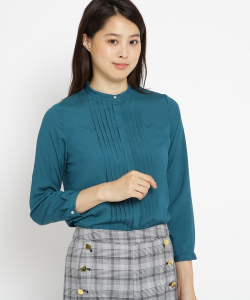 Sunauna(スーナウーナ)の「【洗える】ピンタックデシンブラウス(シャツ/ブラウス・レディース・オフホワイト/ネイビー系1・38/40)」の2枚目の写真