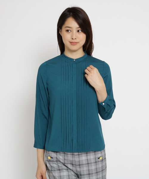 Sunauna(スーナウーナ)の「【洗える】ピンタックデシンブラウス(シャツ/ブラウス・レディース・オフホワイト/ネイビー系1・38/40)」の3枚目の写真