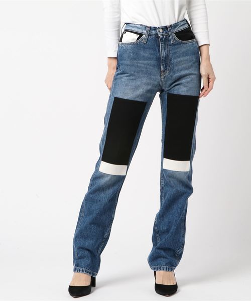 Calvin Klein Jeans（カルヴァンクラインジーンズ）の「ハイウェスト ストレート カラー ブロック ジーンズ CKJ030（デニムパンツ・レディース・ブルー・24inch/25inch/26inch/27inch/28inch）」の4枚目の写真