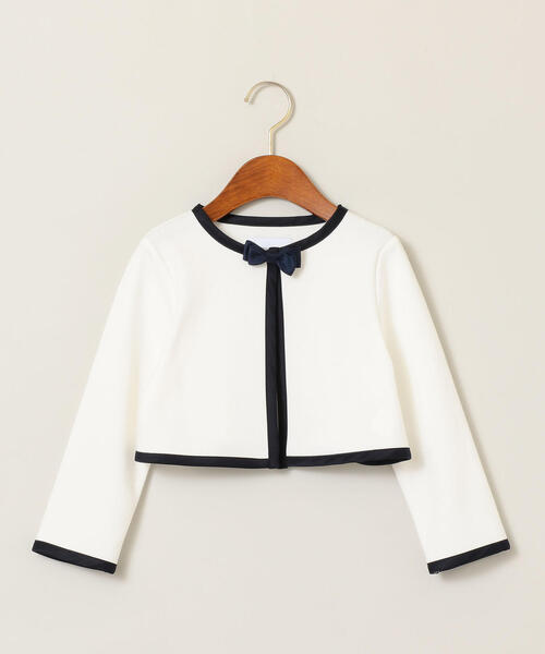 green label relaxing(グリーンレーベルリラクシング)の「ポンチパイピングボレロ(ノーカラージャケット・キッズ・オフホワイト/ネイビー・105/125/135/115)」の2枚目の写真