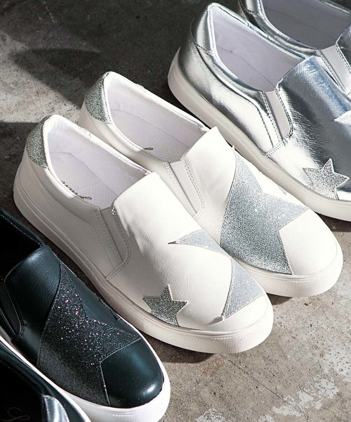 GeeRA（ジーラ）の「スター柄スリッポン（スニーカー・レディース・ブラック/ホワイト/シルバー/ホワイト×シルバー・MEDIUM/SMALL/X-LARGE/LARGE）」の3枚目の写真
