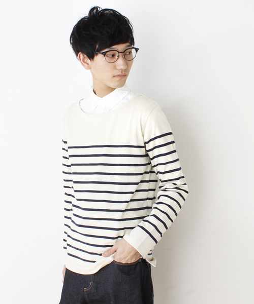 WEGO（ウィゴー）の「WEGO/パネルボーダーカットソー（Tシャツ/カットソー・メンズ・オフホワイト/ネイビー/トリコロール・MEDIUM/LARGE）」の2枚目の写真