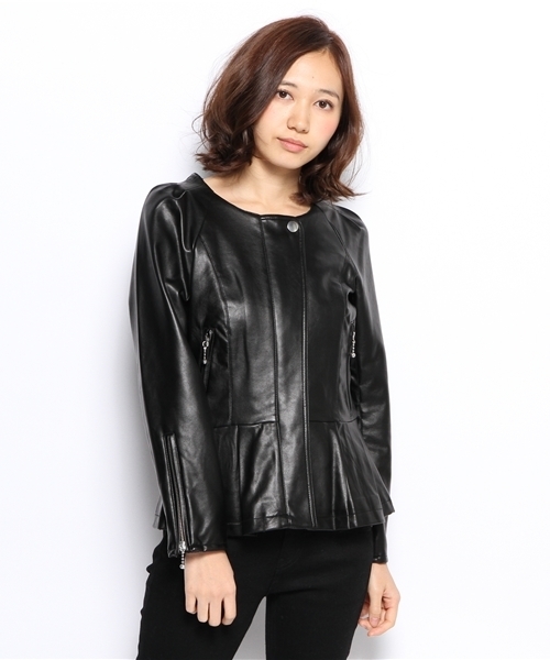 smork（スモーク）の「ペプラム ライダース ジャケット（ライダースジャケット・レディース・ブラック系/ブラウン系/ピンク系・38）」の2枚目の写真