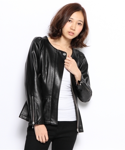 smork（スモーク）の「ペプラム ライダース ジャケット（ライダースジャケット・レディース・ブラック系/ブラウン系/ピンク系・38）」の8枚目の写真