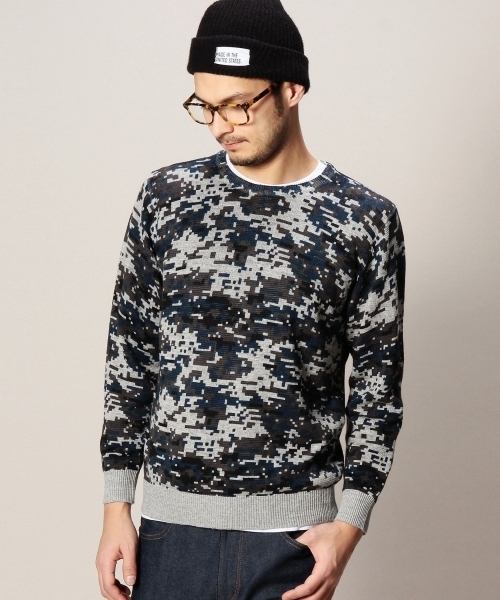 BEAUTY&YOUTH UNITED ARROWS（ビューティーアンドユースユナイテッドアローズ）の「BY リネン/コットン デジカモ クルーネック ニット◆（ニット/セーター・メンズ・ベージュ/ネイビー・SMALL/LARGE/MEDIUM/X-LARGE）」の2枚目の写真