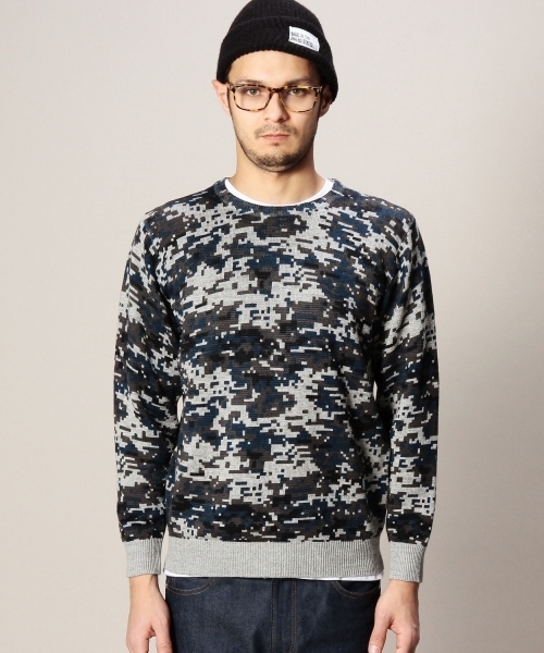 BEAUTY&YOUTH UNITED ARROWS（ビューティーアンドユースユナイテッドアローズ）の「BY リネン/コットン デジカモ クルーネック ニット◆（ニット/セーター・メンズ・ベージュ/ネイビー・SMALL/LARGE/MEDIUM/X-LARGE）」の9枚目の写真