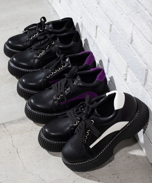 WEGO(ウィゴー)の「WEGO/ボリュームラインスニーカー(スニーカー・レディース・ブラック/ホワイト/パープル・LARGE/MEDIUM)」の4枚目の写真