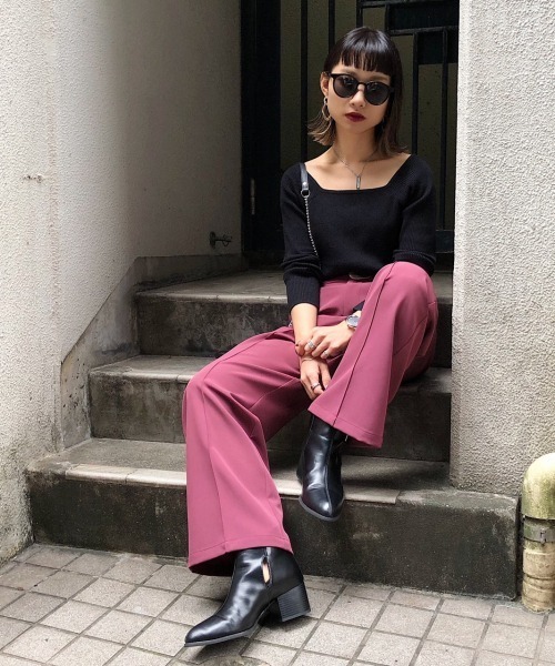 PAGEBOY（ページボーイ）の「スクエアリブニットプルオーバー（ニット/セーター・レディース・ブラック/ダークブラウン/オフホワイト/ライトブラウン・FREE）」の6枚目の写真