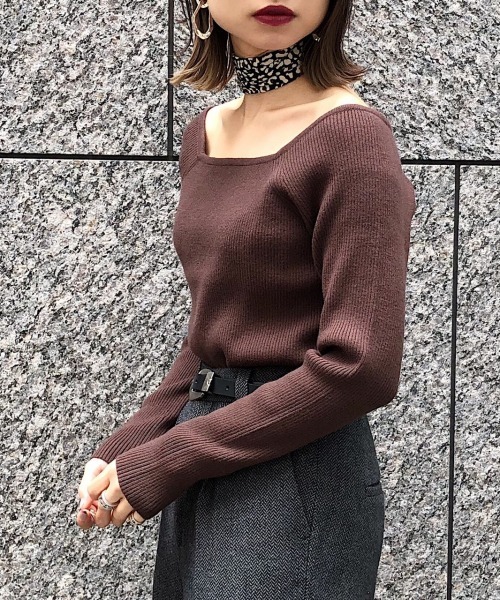 PAGEBOY（ページボーイ）の「スクエアリブニットプルオーバー（ニット/セーター・レディース・ブラック/ダークブラウン/オフホワイト/ライトブラウン・FREE）」の9枚目の写真