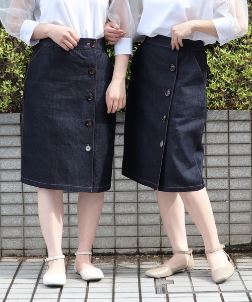 PairPair（ペアペア）の「サイドボタンツイルミディスカート（スカート・レディース・ベージュ/インディゴブルー/モカ・FREE）」の3枚目の写真