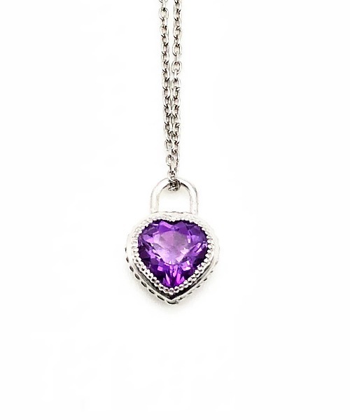 ATELIER COVA（アトリエコバ）の「シルバー925　8㎜天然石ハートチャームネックレス【ガーネット・アメシスト】（ネックレス・レディース・パープル系その他/ワインレッド/ブラック/ブルー/グリーン・FREE）」の4枚目の写真
