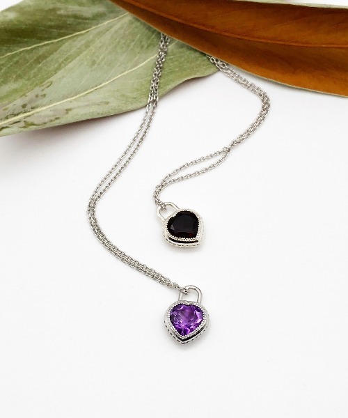 ATELIER COVA（アトリエコバ）の「シルバー925　8㎜天然石ハートチャームネックレス【ガーネット・アメシスト】（ネックレス・レディース・パープル系その他/ワインレッド/ブラック/ブルー/グリーン・FREE）」の16枚目の写真