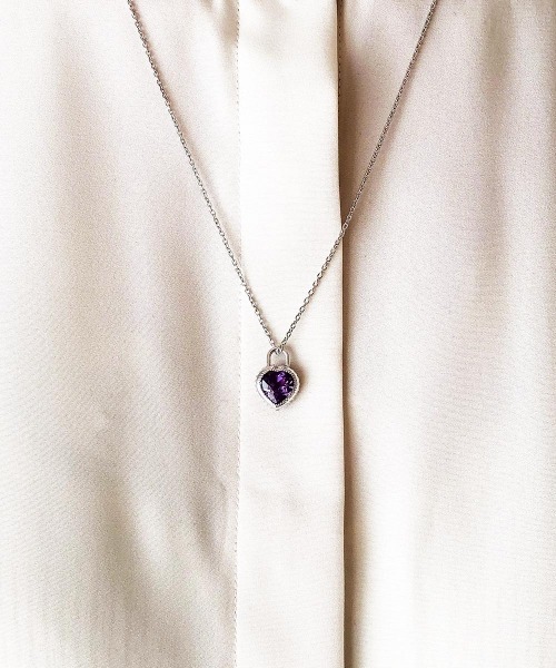ATELIER COVA（アトリエコバ）の「シルバー925　8㎜天然石ハートチャームネックレス【ガーネット・アメシスト】（ネックレス・レディース・パープル系その他/ワインレッド/ブラック/ブルー/グリーン・FREE）」の20枚目の写真
