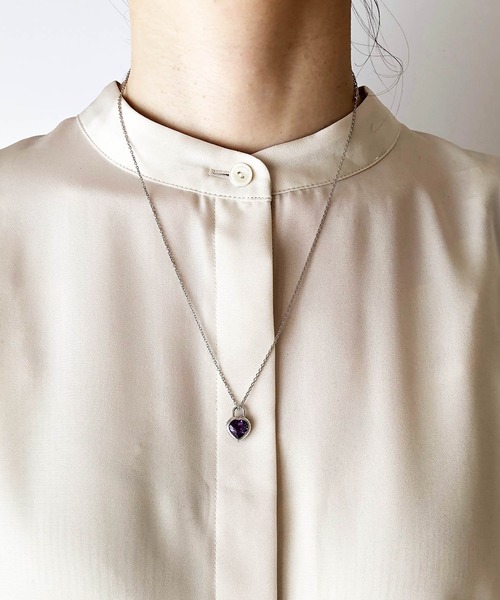 ATELIER COVA（アトリエコバ）の「シルバー925　8㎜天然石ハートチャームネックレス【ガーネット・アメシスト】（ネックレス・レディース・パープル系その他/ワインレッド/ブラック/ブルー/グリーン・FREE）」の21枚目の写真