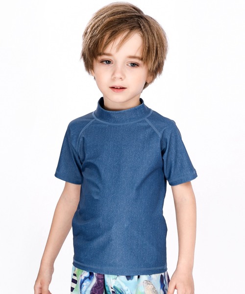 TeddyShop（テディショップ）の「キッズ水着 カラフル半袖ラッシュガードトップス（ラッシュガード・キッズ・ブラック/ネイビー/イエロー/ドット/ホワイト/ホワイト×ピンク/グレー/ライトブルー・100cm/130cm/150cm/110cm/120cm/140cm）」の6枚目の写真