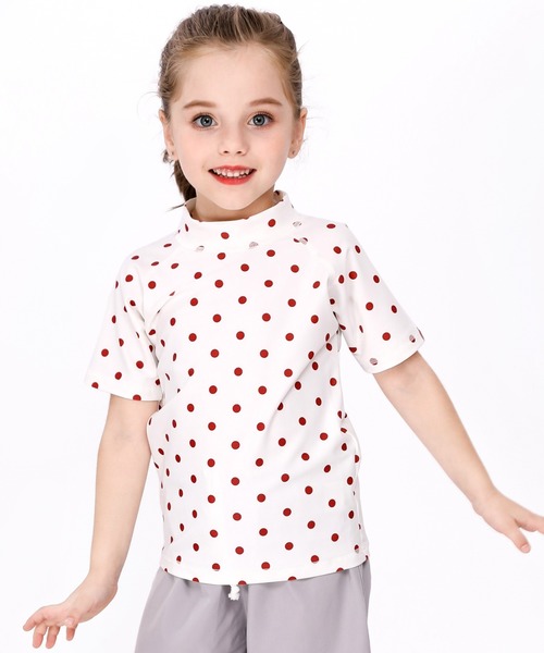 TeddyShop（テディショップ）の「キッズ水着 カラフル半袖ラッシュガードトップス（ラッシュガード・キッズ・ブラック/ネイビー/イエロー/ドット/ホワイト/ホワイト×ピンク/グレー/ライトブルー・100cm/130cm/150cm/110cm/120cm/140cm）」の8枚目の写真
