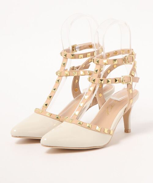 KOBE LETTUCE（コウベレタス）の「ダブルストラップスタッズパンプス（パンプス・レディース・ブラック/ブルー/ピンク/オフホワイト・L/LL/M/S）」の2枚目の写真