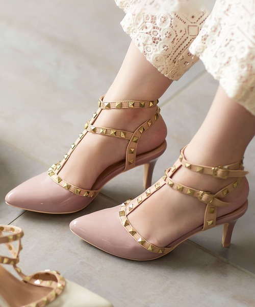 KOBE LETTUCE（コウベレタス）の「ダブルストラップスタッズパンプス（パンプス・レディース・ブラック/ブルー/ピンク/オフホワイト・L/LL/M/S）」の4枚目の写真